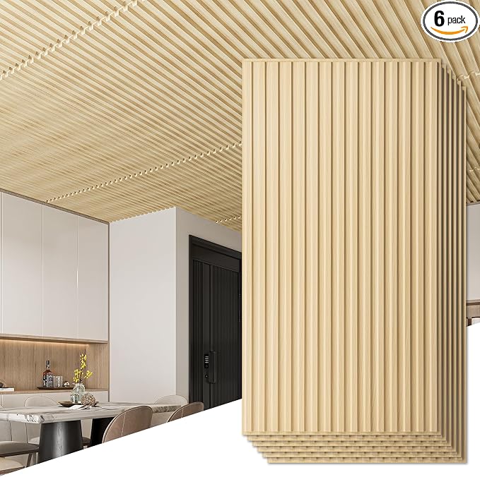 Art3d 6-Pack Slat Design 3D Wall Panels for Interior Wall Decor, 2x4 FT PVC Decorative Drop Ceiling Tiles - Oak, 24 x 48in.