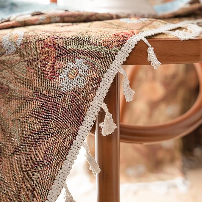 ENJOYBRIDAL Dandelion Curtains 63 Inches Long Bedroom Boho Drapes Short Semi Sheer Jacquard Rod Pocket Window Curtain Panels Vintage Living Room 2 Panels Decorative Tassel Farmhouse Window Treatments