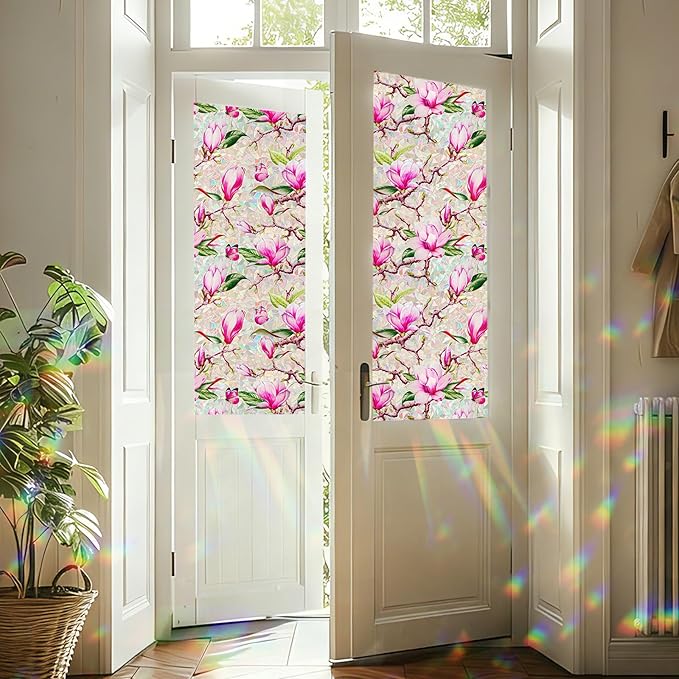 Window Privacy Film Stain Glass Window Film Rainbow Window Film Window clings Non-Adhesive Reusable Decorative for Room (Rainbow Magnolia, 17.5 X 78.7 in)