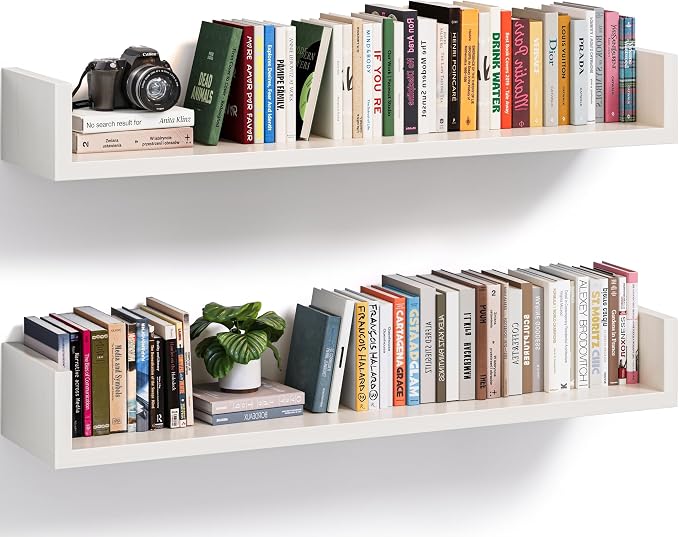 Floating Bookshelves for Wall - Wall Mounted Bookshelf Set of 4, U-Shaped Hanging Bookshelf for Bedroom, Living Room & Office, Wall Book Shelf for Home Decor & Storage (White, 31.5, 2)