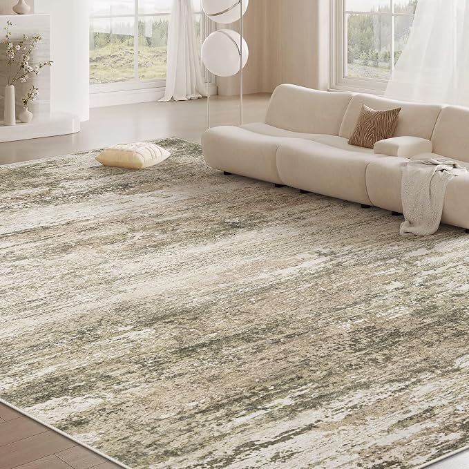 Washable Rug 9x12 Area Rugs for Living Room: Large Neutral Soft Rug Abstract Non Slip Low Pile Modern Carpet for Bedroom Kitchen Nursery Office Dining Room Indoor (Brown, 9'x12')