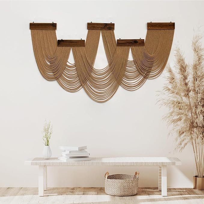 LB Large Macrame Wall Hanging, Brown Boho Tapestry Wall Hanging Macrame Wall Art Handmade Yarn Woven Wall Art Modern Home Decor Headboard Wall Decor for Bedroom Living Room Dorm Nursery, 53x28 Inch