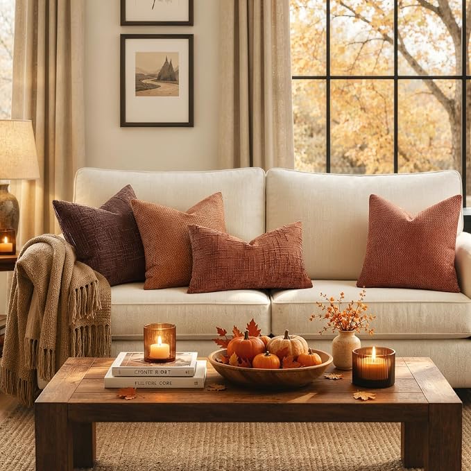 MIULEE Pack of 2 Fall Rust Decorative Pillow Covers 18x18 Inch Soft Chenille Couch Throw Pillows Farmhouse Cushion Covers for Home Decor Sofa Bedroom Living Room