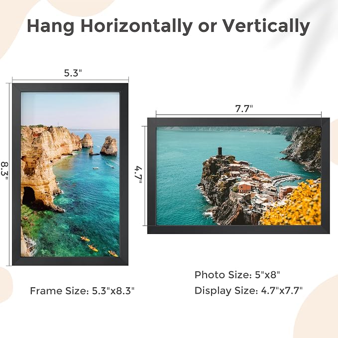 FLYJOE 5x8 Metal Picture Frame - Black Aluminum Photo Frames-Real Real Glass,Tabletop Display,Mounting Horizontally or Vertically Decor for Wall Gallery Poster Photo 5x8 Frames, Black