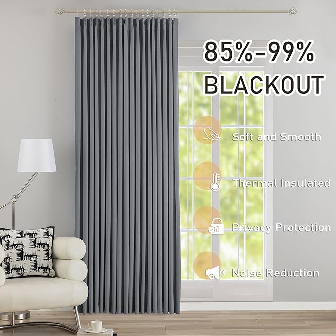 DONREN Neutral Gray Pinch Pleated Blackout Curtains with Hooks - 84 inch Length Room Darkening Thermal Insulated Window Curtain Panels for Living Room Bedroom 2 Panel 40" Wx84 L