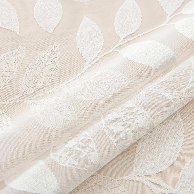 Treatmentex Lace White Sheer Curtains for Living Room 84inch Vintage Botanical Floral Leaf Semi Sheer Window Curtain Panel for Bedroom 54" W 2pcs Rod Pocket 7ft Floor Length