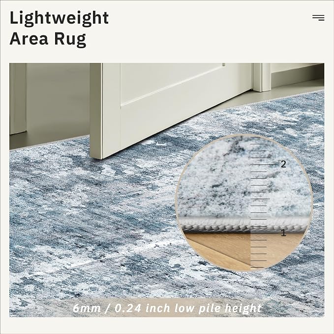 Soalmost Runner Rug 3x10 Washable Non-Slip Hallway Runner Rugs for Kitchen Bathroom Laundry Room Blue/Grey Vintage Floor Carpet Runners for Hallways Entryway