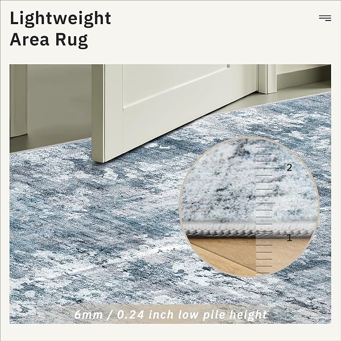 Soalmost 9x9 Blue/Grey Round Rug 9ft Living Room Circle Rug Vintage Round Area Rug Non Slip Indoor Carpet for Apartment