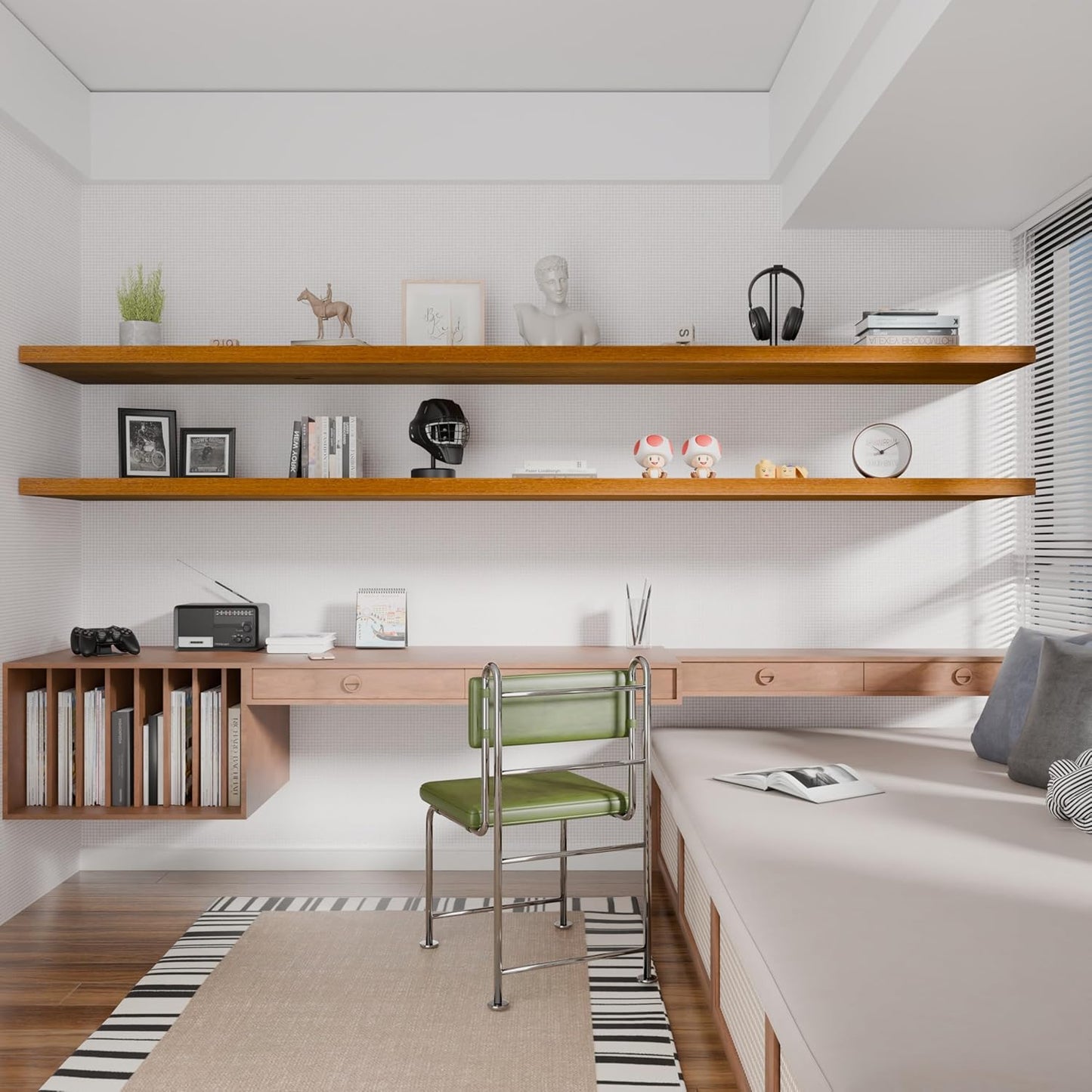 IAE Walnut Floating Wall Shelves 72 inch, Bathroom Shelves Wall Mounted,Invisible Shelves Floating Kitchen Shelves,Wooden Wall Shelves with Brackets for Living Room Wall Mounted,Easy Install,Set of 2