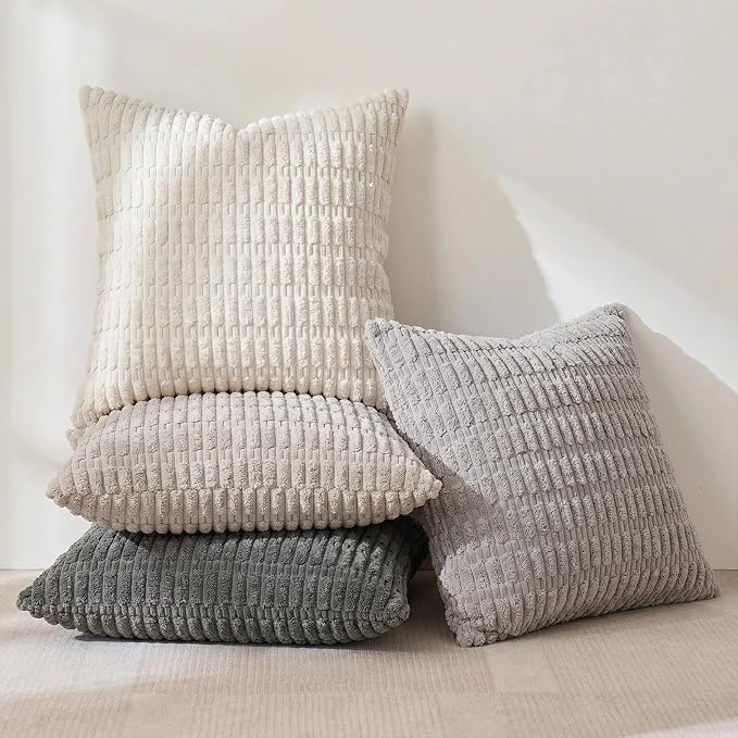 Fancy Homi 4 Packs Decorative Throw Pillow Covers for Living Room Couch Bed, Modern Farmhouse Boho Home Décor Accent Cushion Case, 20" x 20", Grey Series