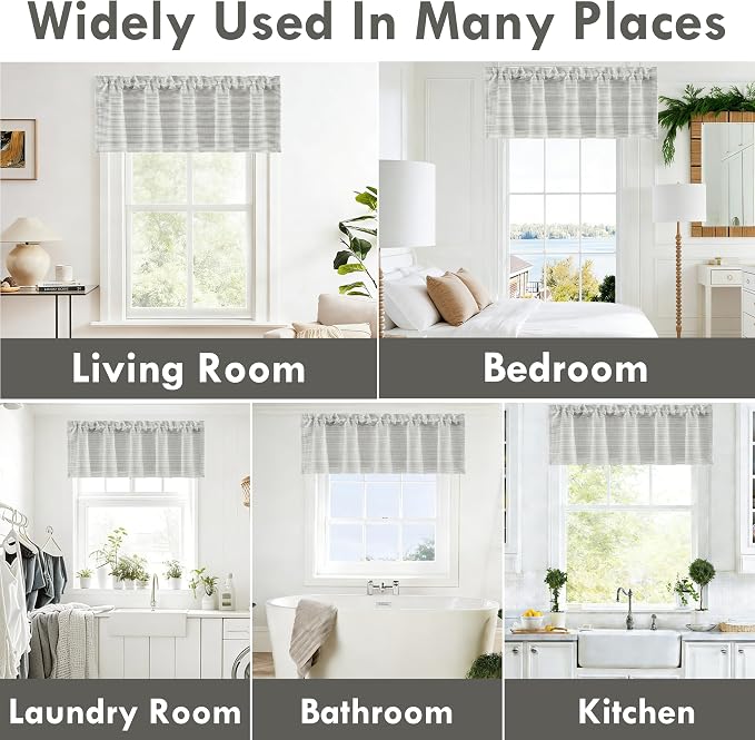 DriftAway Blackout Linen Ticking Striped Curtain Valance 18 Inches Black | Double Layer Farmhouse Country Rustic Stripe Yarn Dyed Woven Thermal Insulated Rod Pocket Valance for Living Room