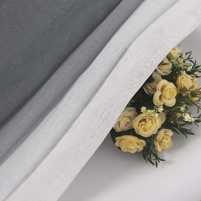DWCN Grey Ombre Sheer Curtains - Faux Linen Semi Voile Grommet Top Gradient Curtains for Bedroom and Living Room, Set of 2 Window Curtain Panels, 52 x 54 Inch Length