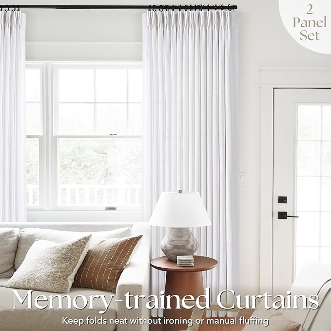 Pinch Pleated White Curtains 108 inch Length for Living Room 2 Panels Light Filtering Semi Sheer White Linen Drapes Modern Elegant Coastal Decor Aesthetic Memory Shape Window Curtain 108 inches Long