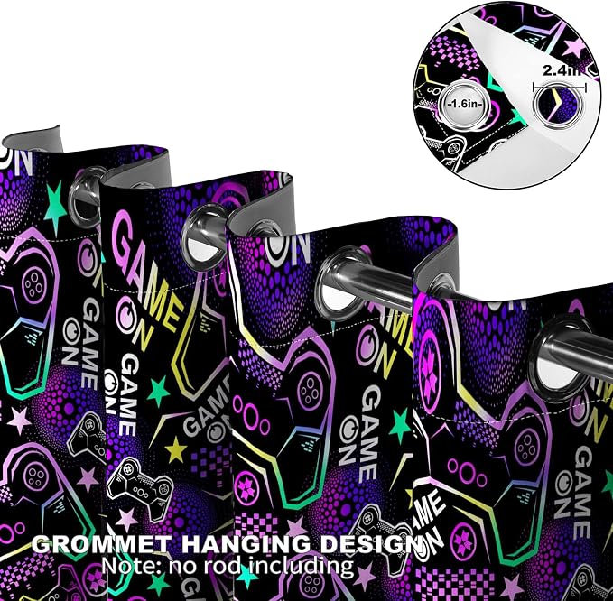Gamer Gaming Blackout Curtains Teen Boys Girls Colorful Video Game Controller Gamepad Gamer Room Decor Men Son Dad Husband Game Handle Bedroom Room Darkening Grommet Window Drapes 2 Panels, 42"x63"