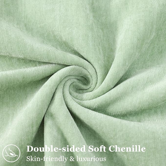 decorUhome Fall Couch Throw Pillow Covers 18x18 Set of 2, Decorative Soft Velvet Modern Cozy Chenille Pillow Cases with Elegant Design for Sofa Bed Living Room Home Decor, Sage Green