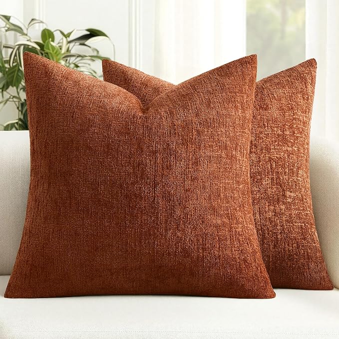 MIULEE Decorative Throw Pillow Covers 20x20 Pack of 2 Rust Couch Pillow Covers Fall Soft Cozy Textured Chenille Pillowcases for Home Decor Sofa Living Room Cushion Bedroom