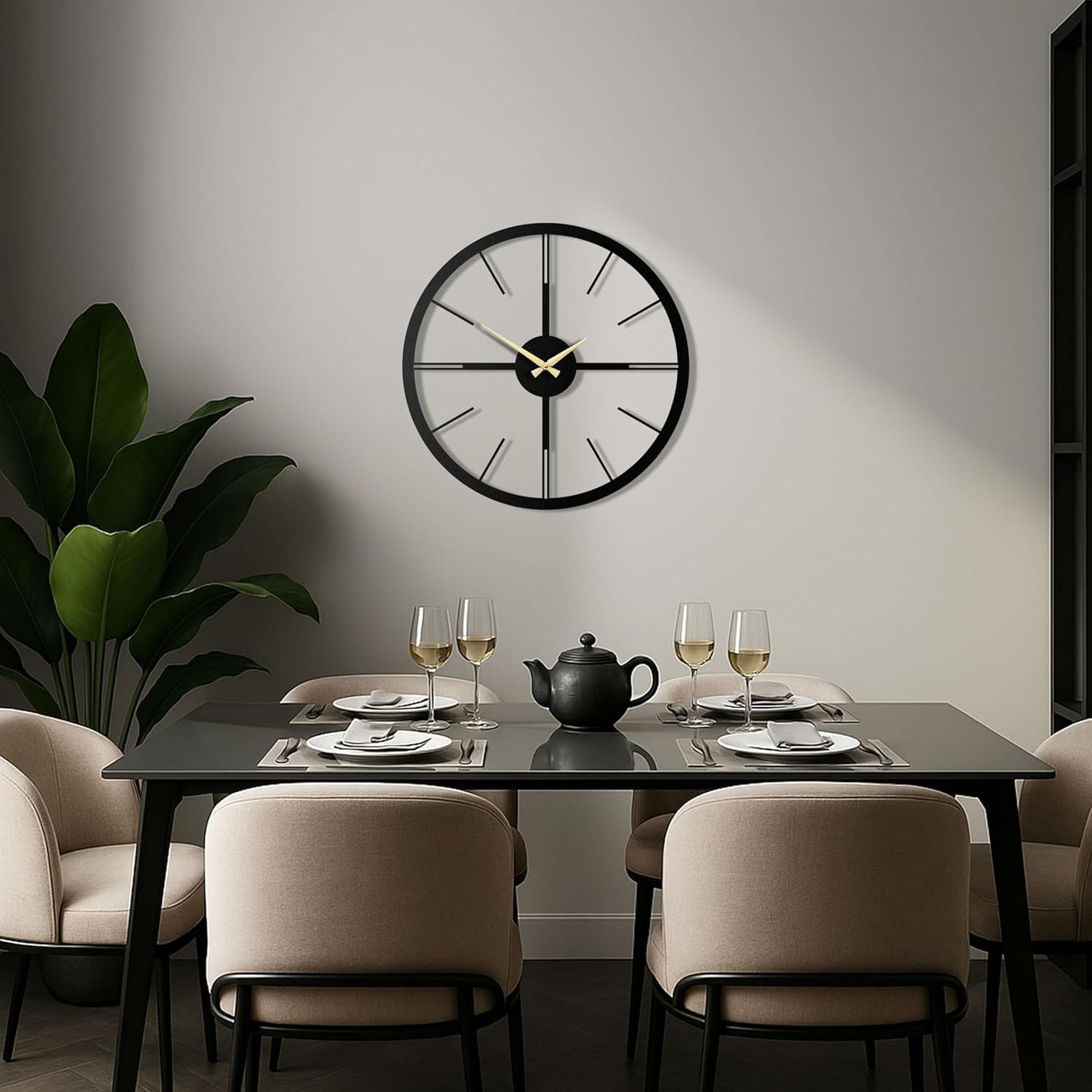 pluviart Rain Minimalist Metal Wall Clock, Modern Black Metal Wall Clock, Silent Non-Ticking Decorative Clock for Living Room, Kitchen, Office, Industrial-Style Wall Decor, Easy to Hang (19,3")