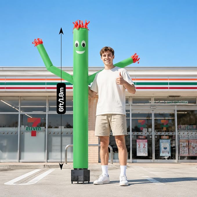 6ft Sky Air Puppet Dancer Inflatable Waving Tube Man with Lights & Built-in Blower - Wacky Waving Dancing Tube Guy for Business Promotion Stand Out Christmas Advertising (Green)