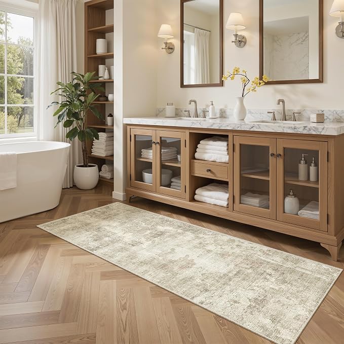 Soalmost Runner Rug 2x5 Washable Non-Slip Kitchen Runner Rugs for Bathroom Laundry Room Beige Gray Vintage Floor Carpet Runners for Hallway Entryway