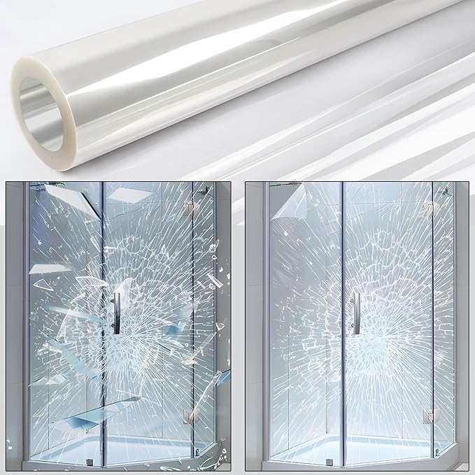 Security Window Film, Transparent Self-Adhesive Shatterproof Film, 2Mil Anti Shatter Tempered Glass Film, Glass Protective Window Film for Home/Office