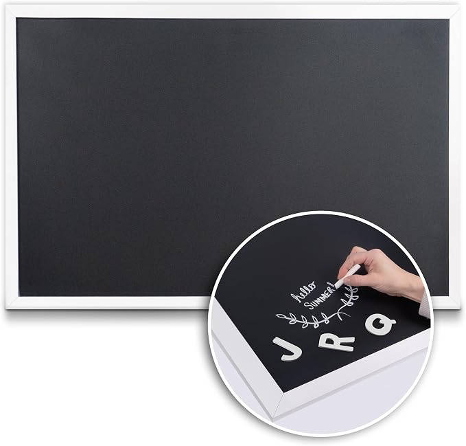 Loddie Doddie Magnetic Chalkboard - 36 x 24 in, White Wood Frame - Menu Board for Kitchen - Chalkboard Calendar for Wall Organization - Framed Magnetic Board