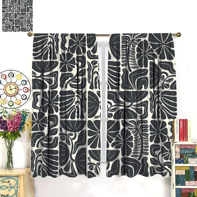 JESTRONRY Mid Century Boho Curtains, Modern Abstract Abstract Geometric Floral Pattern Print Blackout Window Door Curtains for Bedroom Living Room Home Decor 42x54in