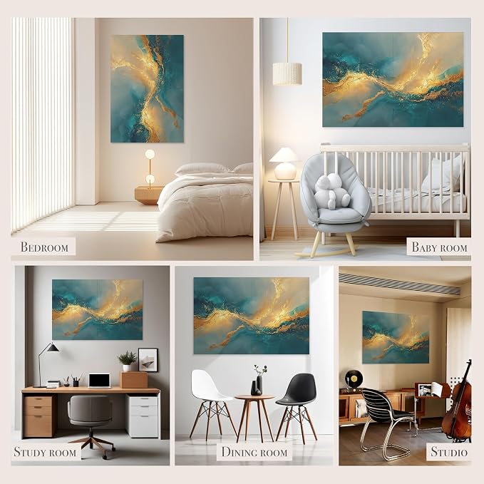 Soon Global Acoustical Wall Panels, 48 X 32 Inches Art Acoustic Panels, Decorative Acoustic Panels, Acoustic Wall Panels, Sound Absorbing Wall Art, Oceanic Gleam