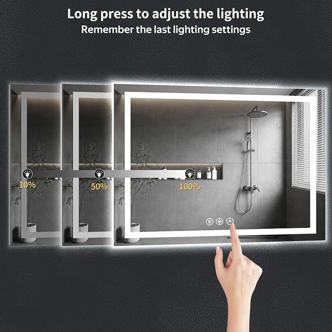 60"x36" LED Bathroom Mirror with Lights, Backlit + Front Lit with CRI>90, Lighted Mirror for Bathroom, Anti-Fog, Dimmable Brightness, 3 Colors, Memory Function, Shatterproof Tempered Glass