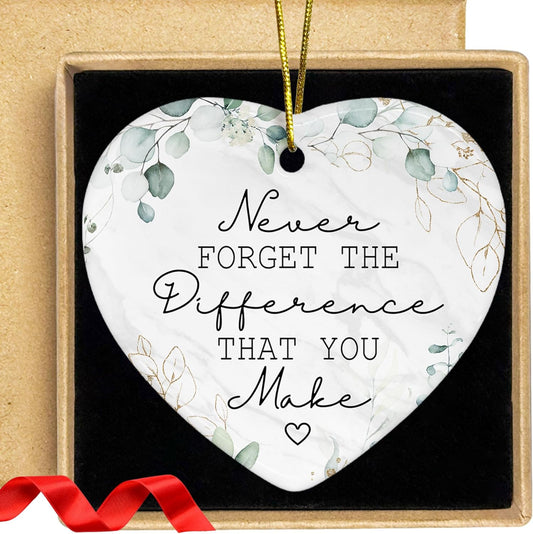Thank You Gifts - Never Forget The Difference That You Make Ornament - Appreciation Gifts for Women, Boss, Coworker, Teacher, Nurse - Inspirational Farewell Going Away Gift - Ceramic Ornament