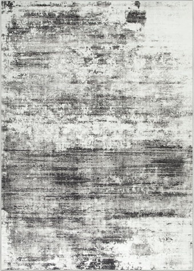 4x6 Area Rugs Washable Rug: Modern Abstract Living Room Rug Soft Anti-Skid Thin Carpet Indoor Floor Non-Shedding Carpets for Bedroom Dining Room Farmhouse Nursery Home Office - Black Grey