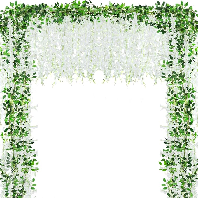 Alotiki Wisteria Hanging Flowers, Artificial Flowers for Decoration, Wedding, Garden, Wall,White 10 Pcs Total 60ft