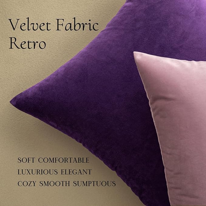 MIULEE Velvet Throw Pillow Covers 20x20 Inch, Pack of 2 - Eggplant Purple, Super Soft Decorative Square Cushion Cases Modern Luxury Spring Home Decor for Sofa,Couch,Bed,Chair