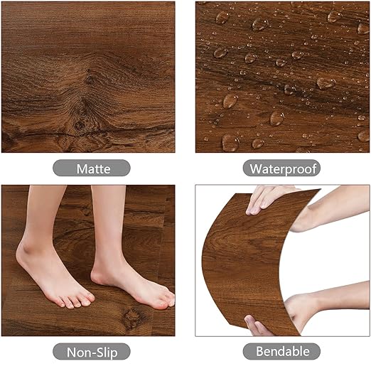 Yenhome 6"X36" Wood Peel and Stick Flooring Waterproof Brown Wood Vinyl Peel and Stick Floor Tile Bathroom Kitchen Flooring Self Adhesive Stick on Floor Tiles for Bedroom (17plank, 25.5 Sq.Ft)