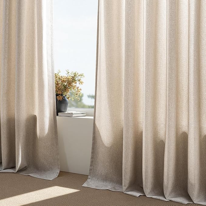 Pinch Pleated Curtains 90 Inches Long 2 Panels Set,Beige Semi Sheer Blend Fabric Farmhouse Cozy Rustic Western Home Decor Curtain Drapes for Living Room Bedroom,40x90 inch Length,Apricot