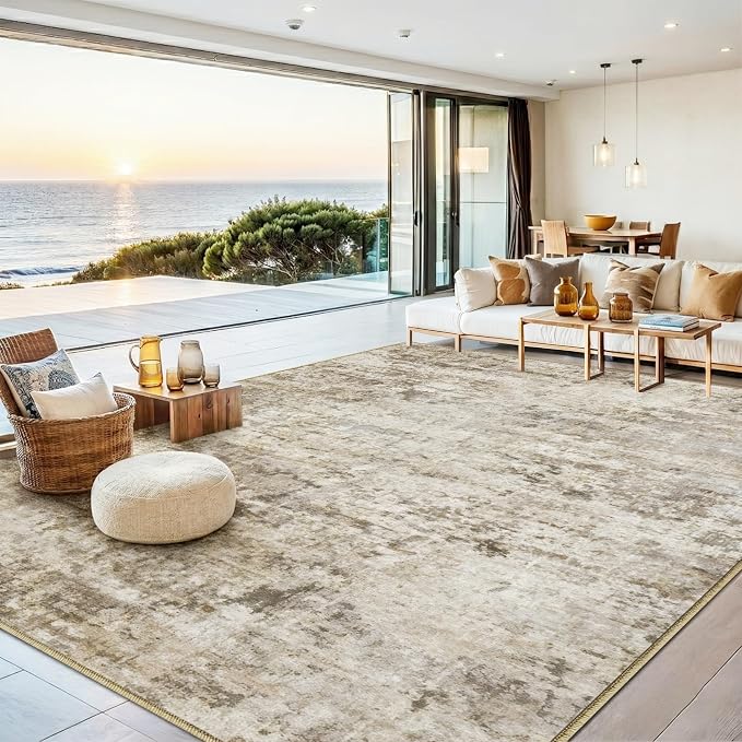 6x9 Area Rugs Washable Living Room Rug-No Slip Soft Carpets Modern Abstract Indoor Floor Stain Resistant Carpet for Bedroom Dining Room Farmhouse Nursery Home Office Brown