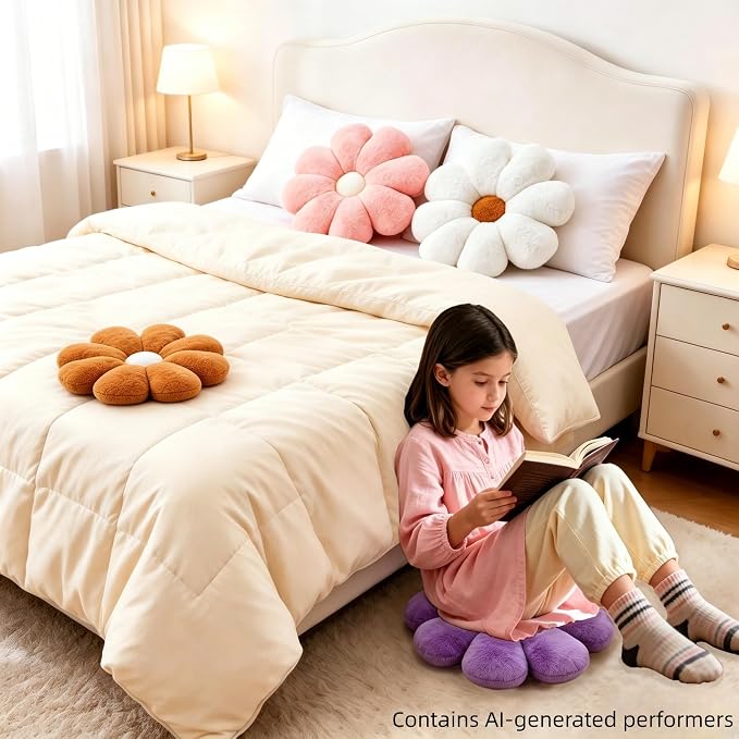 2 Pcs Brown White Throw Pillows Set, Cute Daisy Flower Decorative Throw Pillows Preppy Room Decor Aesthetic Floor Cushions for Girls Bedroom Bed Sofa Chair Decor (Brown & White)