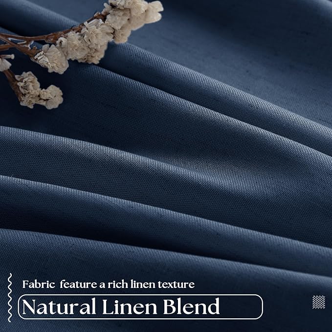 Navy Blue Black Out Curtains 63 Inch Long for Bedroom Pinch Pleated with Rings Hooks Back Tab Thermal Insulated Short Linen Blackout Drapes Farmhouse Living Room Darkening Kitchen Dark Blue Curtains
