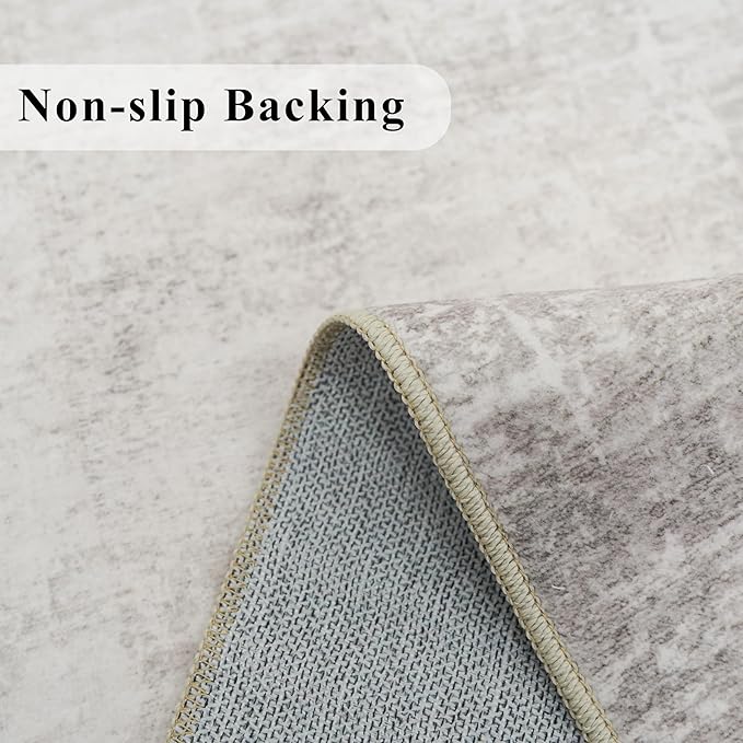 Hallway 2x8 Washable Runner Rug: Abstract Stain Resistant Entryway Kitchen Area Rugs Farmhouse Soft Bathroom Bedroom Print Floor Mat Thin Non-Slip Indoor Carpet for Living Room Laudry(2x8,Beige/Cream)