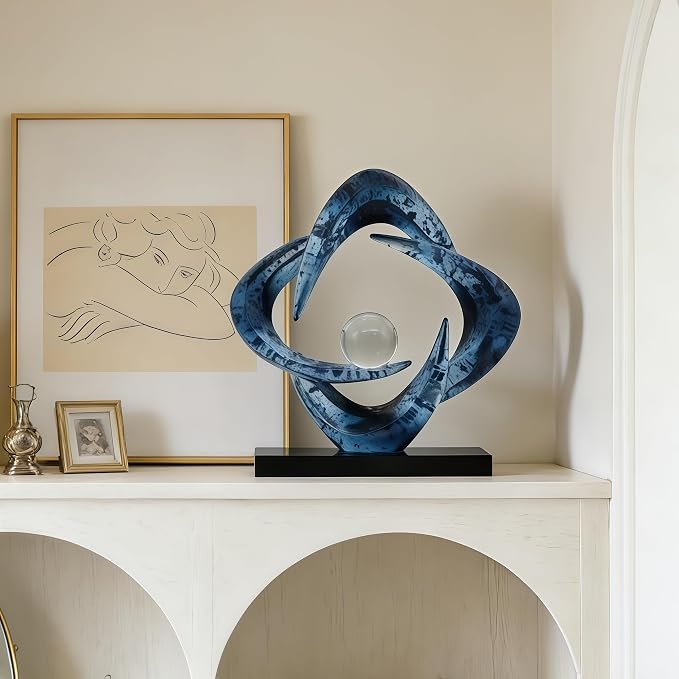 AWNR Gold Abstract Sculpture House Decor Aesthetic - Home Décor Accents for Nightstand, Shelves, Dining Room, Entryway Table, Office, Desk Accessories (Snowflake Blue)
