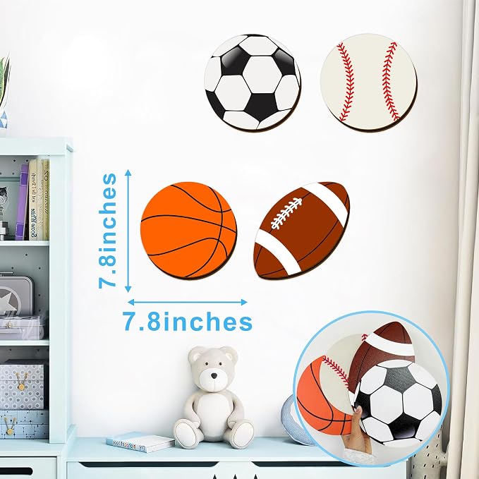 Sport Ball Wall Decor Wood Sports Room Decorations Ball Room Decor Sport Wall Art Plaque Wooden Soccer Baseball Basketball Rugby Football Decor For Boys Room Kids Bedroom Teens Playroom Nursery