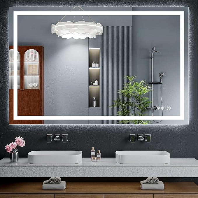 55"x36" LED Bathroom Mirror with Lights, Backlit + Front Lit with CRI>90, Lighted Mirror for Bathroom, Anti-Fog, Dimmable Brightness, 3 Colors, Memory Function, Shatterproof Tempered Glass