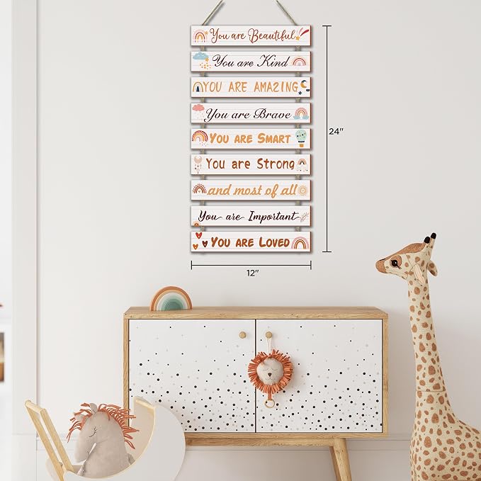 Boho Rainbow Room Decor - 9 Piece Set, Inspirational Wall Decor Hanging Plaques for Nursery & Princess Bedroom