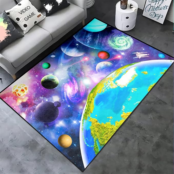 Space Rug Universe Galaxy Starry Planet Area Rug Space Themed Bedroom Decor Carpetfor Playroom and Bedroom Space Carpets Decor 4'×5'