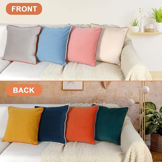 Btyrle Velvet Throw Pillow Covers 16x16 Inch Set of 4 Decorative Velour Pillowcases Modern Double-Colored Cushion Covers for Sofa Couch, Cold