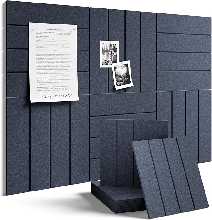 Fluxynara Felt Bulletin Board Tiles Large 36" x 24" Cork Board Alternative-6 Pack with 32 Adhesive Tabs, Thick Slat Wall Panels for Office Decor, Push Pin Board Wall Organizer Alternative - Navy Blue