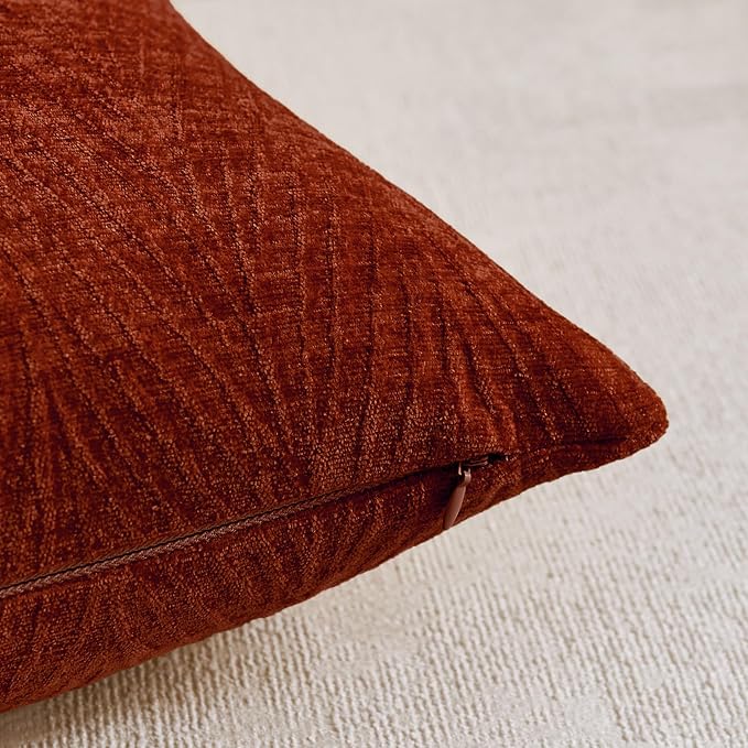Summer Pillow Covers 16x16 Inch Set of 2, Soft Decorative Throw Pillow Covers with Leaves Texture, Hidden Zipper for Home Sofa Bed Couch (Rust, 16" x 16" (Pack of 2))