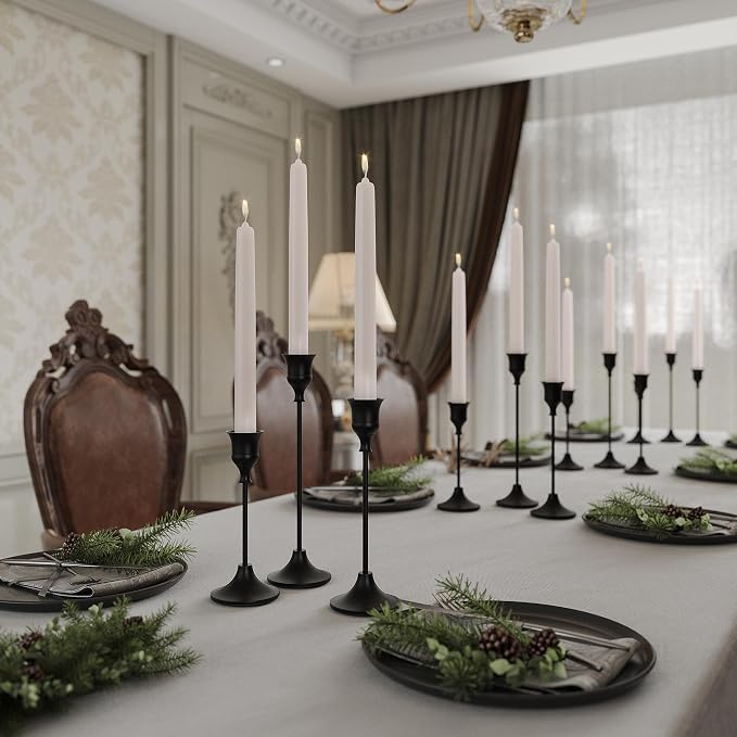 NLBTW Set of 12 Black Taper Candle Holders, Candlesticks Holders Bulk Decorative，Vintage Candlestick Holder Decorative Metal Candle Sticks Home Decor Centerpieces for Table Mantel Festive Decorations
