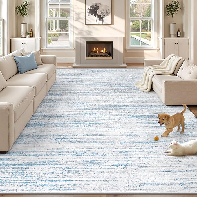 Area Rug 8x10 Living Room Rugs: Washable Modern Rug Large Non-Slip Soft Rugs Stain Resistant Printed Rug Indoor Carpet for Bedroom Kitchen Dining Room Nursery Playroom Home(Blue, 8'x10')
