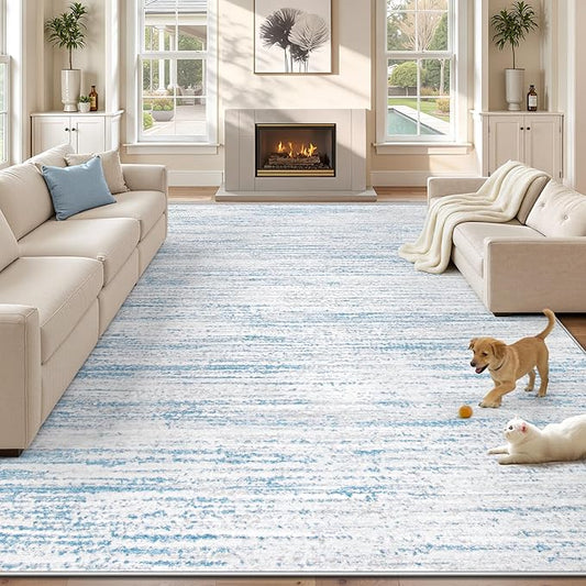 Area Rug 8x10 Living Room Rugs: Washable Modern Rug Large Non-Slip Soft Rugs Stain Resistant Printed Rug Indoor Carpet for Bedroom Kitchen Dining Room Nursery Playroom Home(Blue, 8'x10')