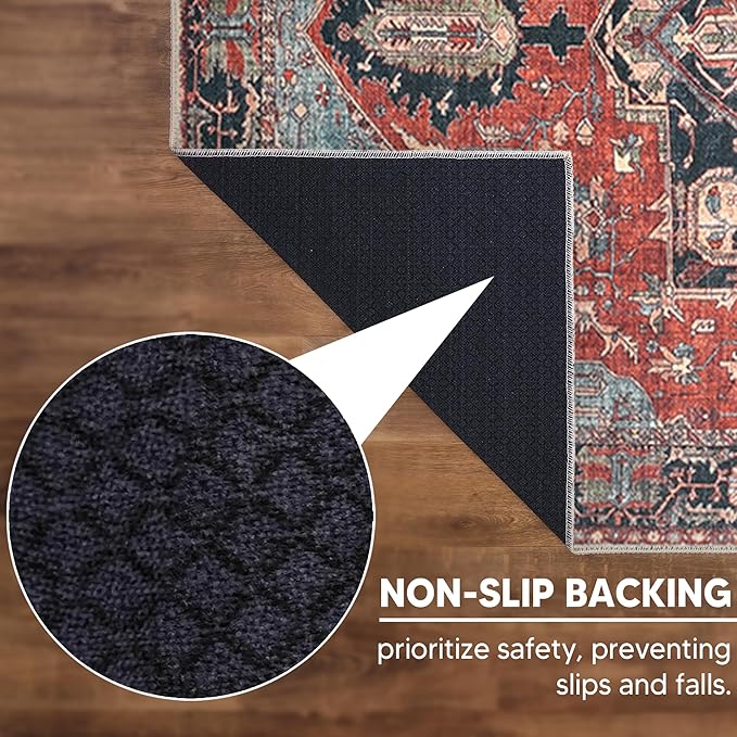 Keen Home Design 5x7 Rug - Machine Washable Area Rug with Non-Slip Backing, Ideal for Living Room, Dining Room, Bedroom - Vintage, Easy Clean, Durable, Low Pile Rug - (5' x 7')